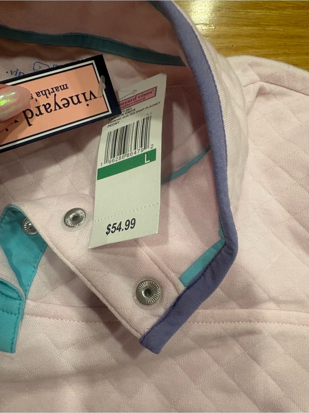 Vineyard Vines Pink Quilted Pullover with Purple & Teal Trim - Kids - Picture 4 of 4
